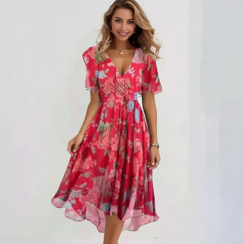 Women’s Modern Wrap V-Neck Midi Dress – Stylish, Flattering & Versatile Outfit