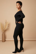Women's Off Shoulder Slim Fit Jumpsuit – Chic One Piece Evening Outfit