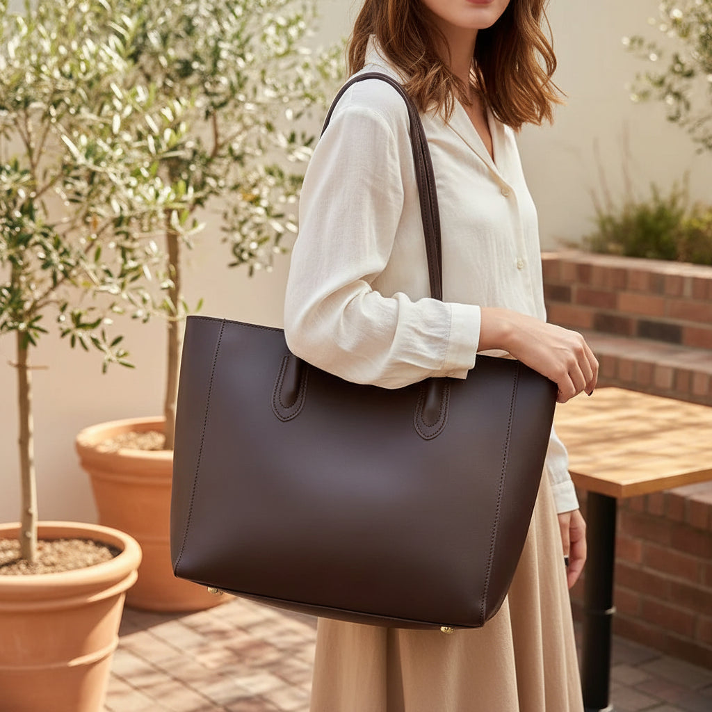 Women's Oversized Work Tote Bag – Elegant Shoulder Carryall with Protective Base Feet
