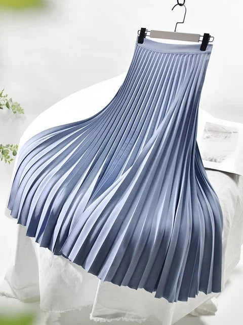 Women’s  Pleat-Detail Midi Skirt - High-Rise Flowing A-Line Silhouette