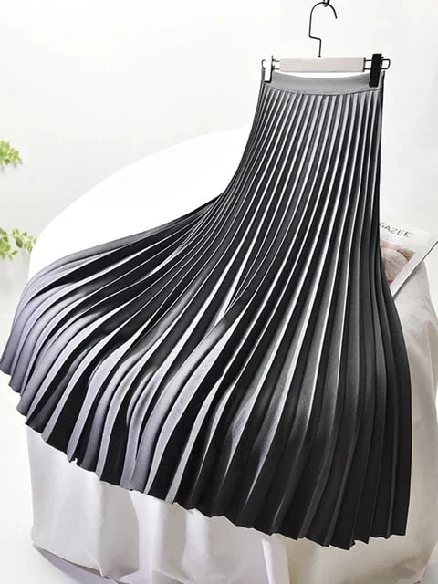 Women’s  Pleat-Detail Midi Skirt - High-Rise Flowing A-Line Silhouette