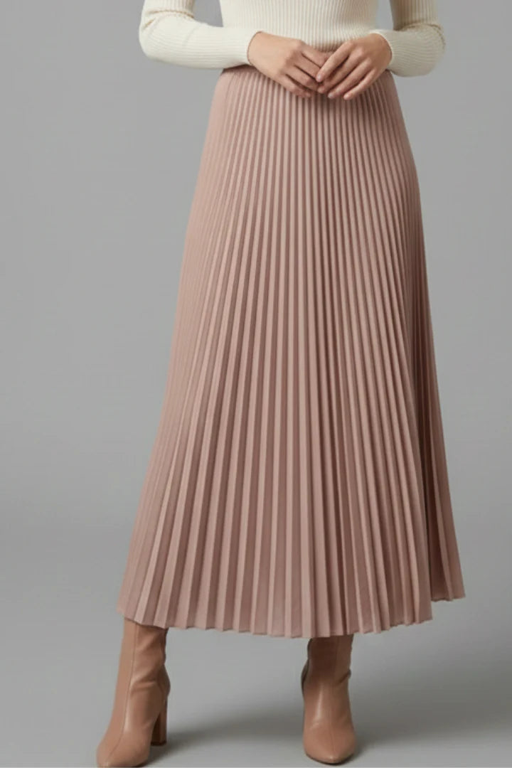 Women’s Pleated Full-Length Skirt – Soft Draping Design with Stretch Waist Comfort Fit