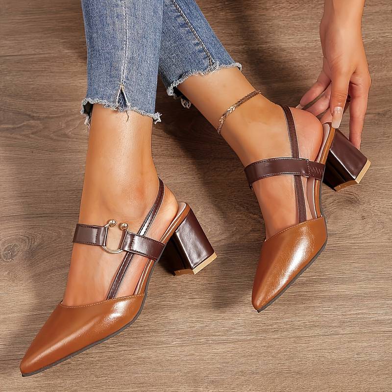 Women's Pointed Toe Slingback Pumps – Elegant Block Heel Dress Shoes