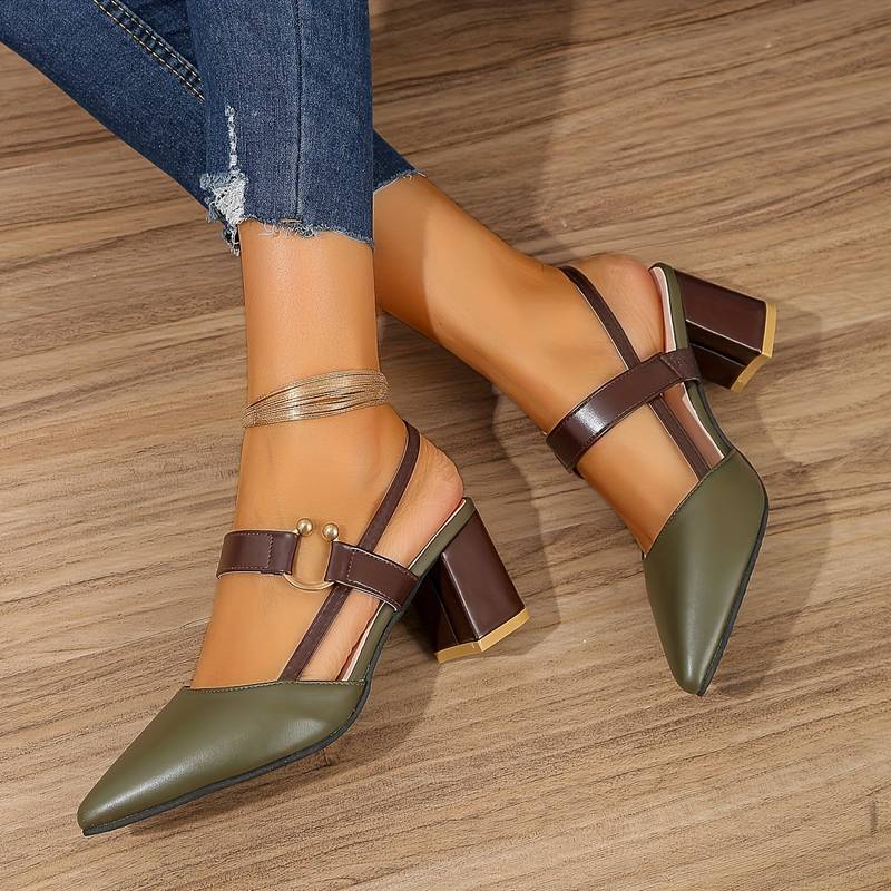Women's Pointed Toe Slingback Pumps – Elegant Block Heel Dress Shoes