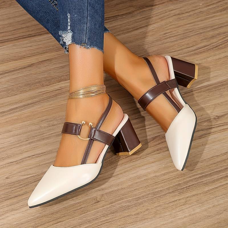 Women's Pointed Toe Slingback Pumps – Elegant Block Heel Dress Shoes