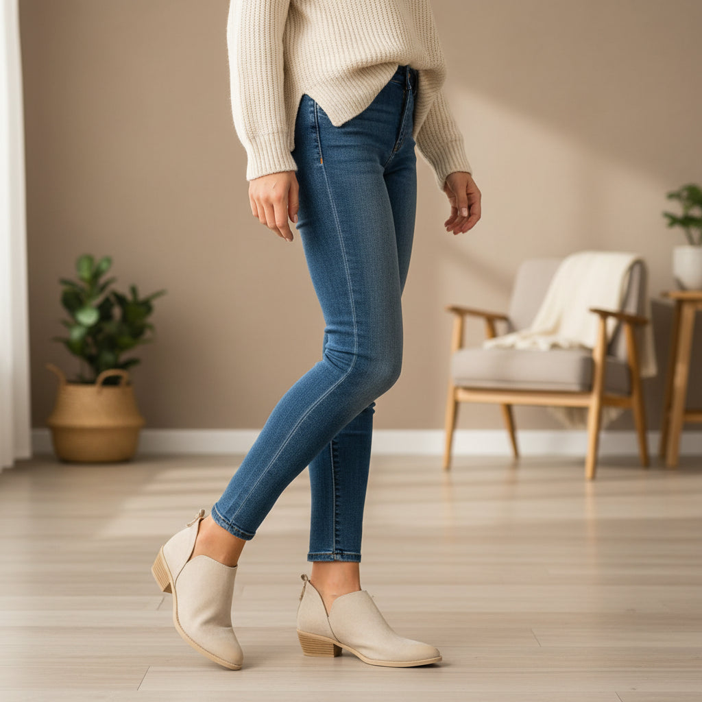 Women's Rear Zip Block Heel Ankle Boots – Chic Everyday Fashion Booties