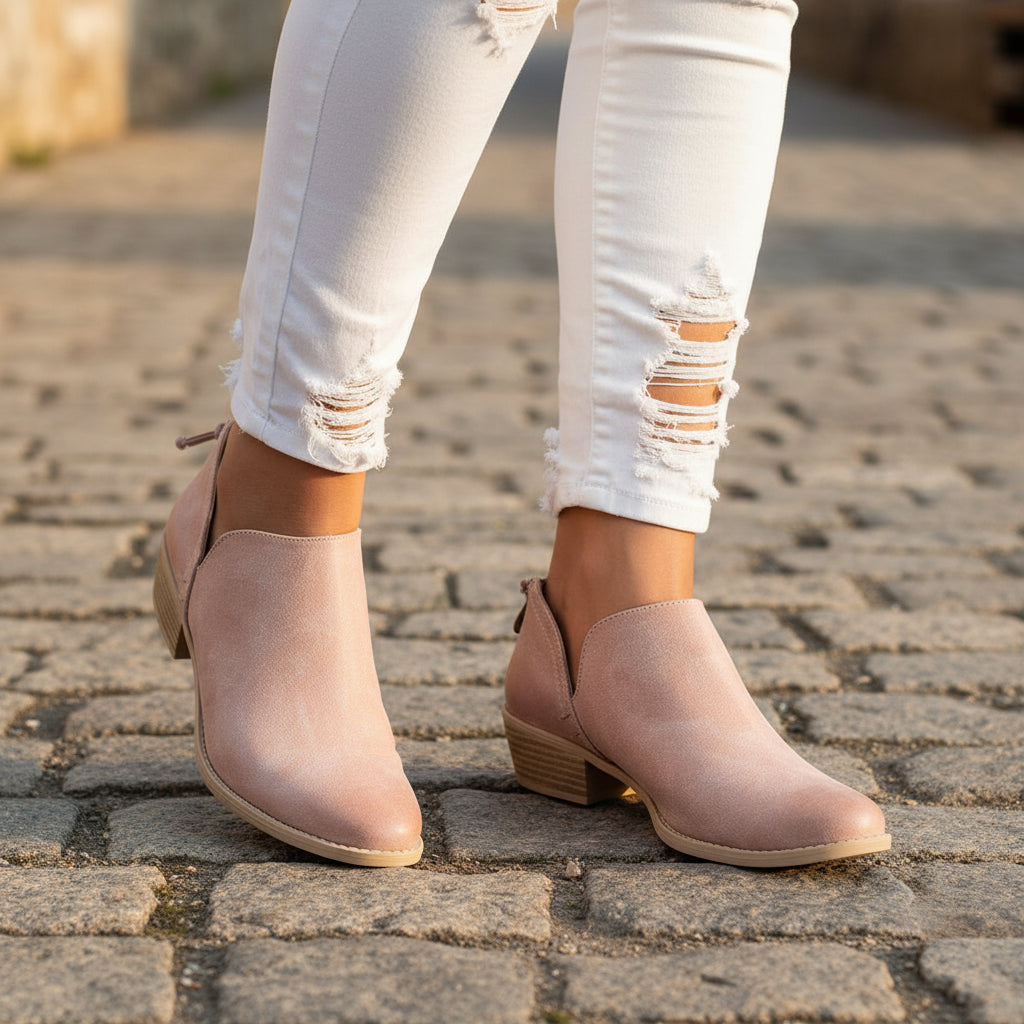 Women's Rear Zip Block Heel Ankle Boots – Chic Everyday Fashion Booties