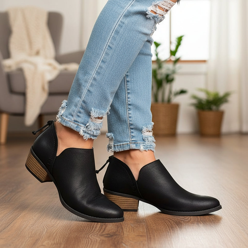 Women's Rear Zip Block Heel Ankle Boots – Chic Everyday Fashion Booties