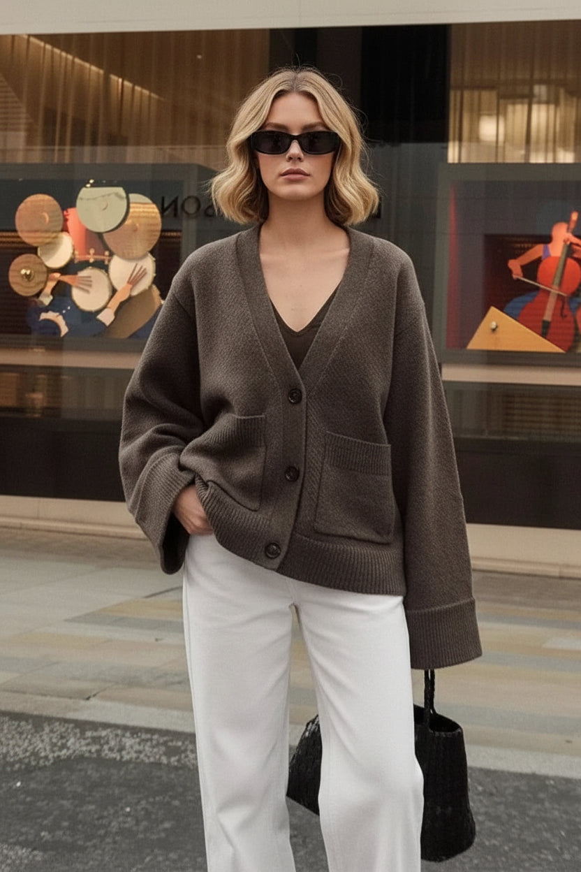Women’s Relaxed Fit V-Neck Button Front Knit Cardigan – Cozy Oversized Layering Piece