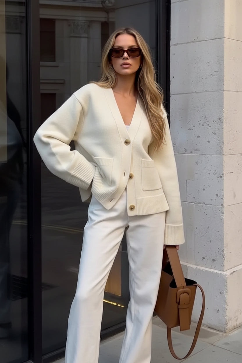 Women’s Relaxed Fit V-Neck Button Front Knit Cardigan – Cozy Oversized Layering Piece