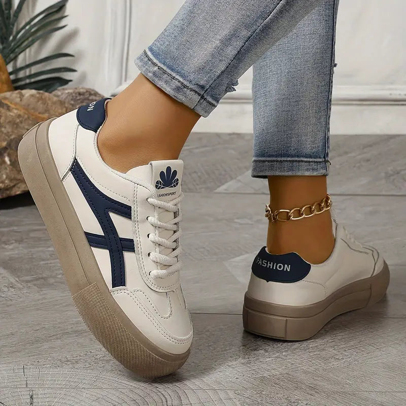 Women's Retro Panel Lace-Up Sneakers – Casual Low Top Street Style Shoes