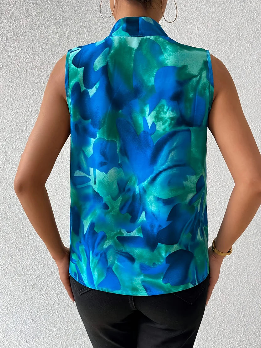 Women’s Sleeveless Printed Top - Chic Casual Resort Wear Top for Warm Weather Styling
