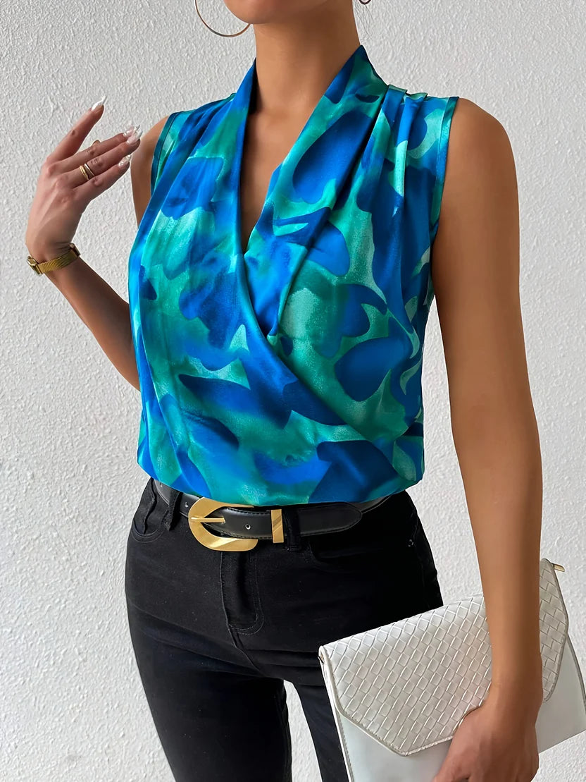 Women’s Sleeveless Printed Top - Chic Casual Resort Wear Top for Warm Weather Styling