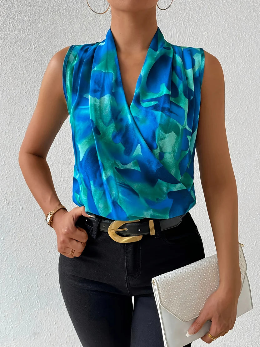 Women’s Sleeveless Printed Top - Chic Casual Resort Wear Top for Warm Weather Styling