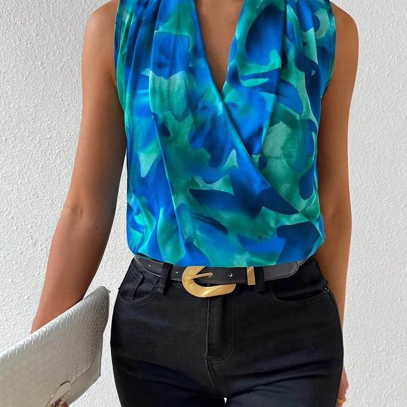 Women’s Sleeveless Printed Top - Chic Casual Resort Wear Top for Warm Weather Styling
