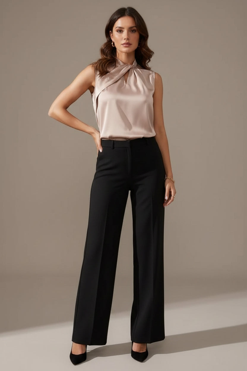Women’s Sleeveless Twisted Neck Blouse - Stylish Low-Neck Dressy Top