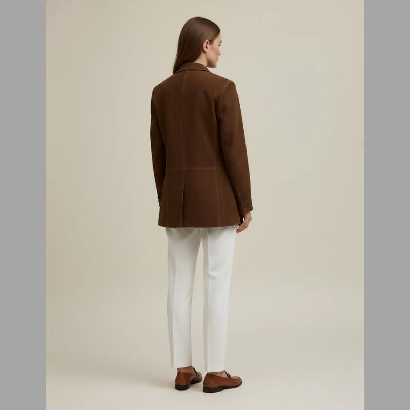 Women’s Slim Fit Suede Coat –  Elegant Jacket with Classic Button Closure