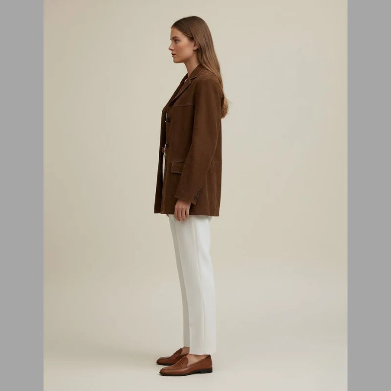 Women’s Slim Fit Suede Coat –  Elegant Jacket with Classic Button Closure