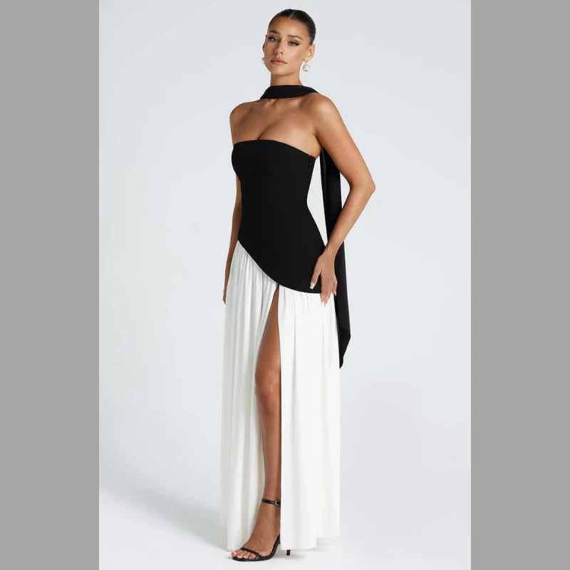 Women’s Strapless Evening Gown with Matching Scarf – Elegant Formal Event Dress