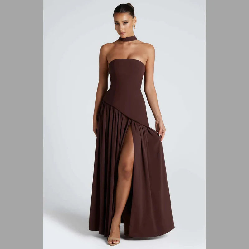 Women’s Strapless Evening Gown with Matching Scarf – Elegant Formal Event Dress