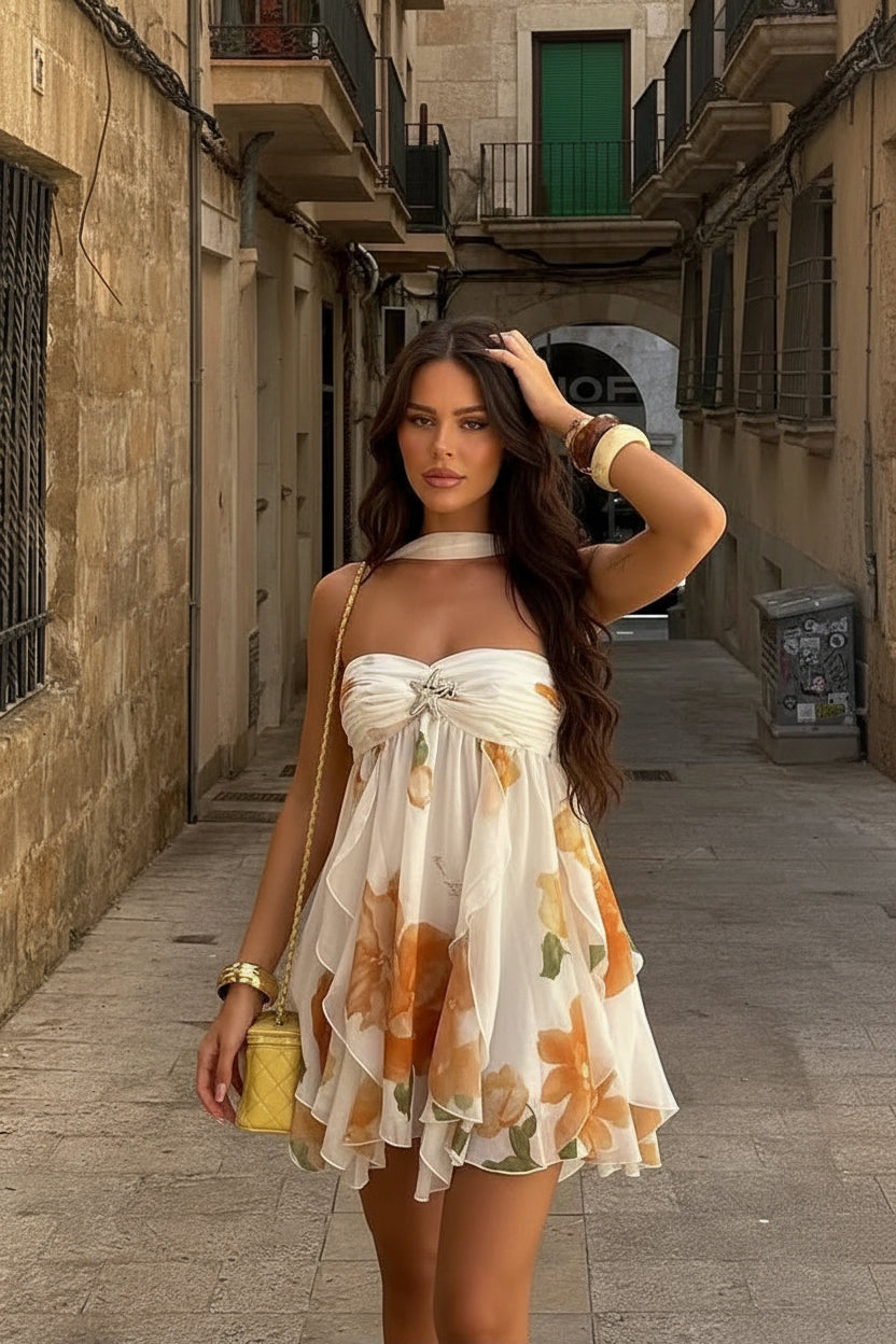 Women's Strapless Neck-Tie Mini Dress – Trendy Vacation Dress with Modern Feminine Style