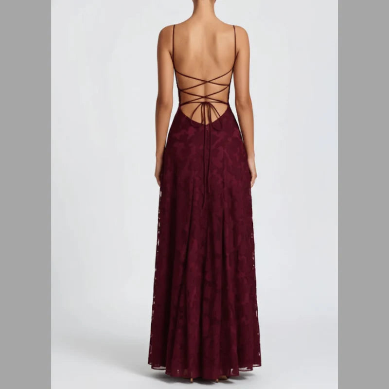 Women’s Summer A Line Maxi Dress - Airy Tie-Back Straps Style
