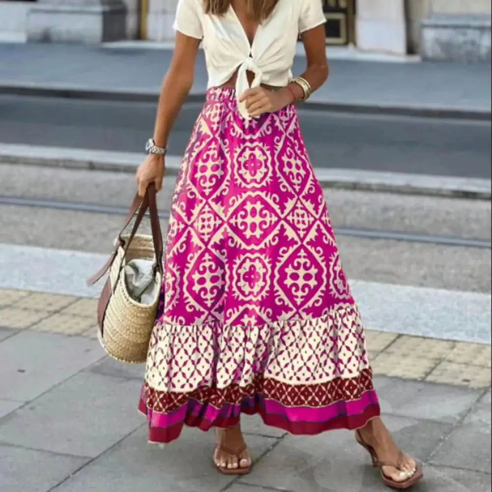 Women’s Sunlit Breeze High-Waist Midi Skirt - Lightweight Flowing A-Line Summer Skirt