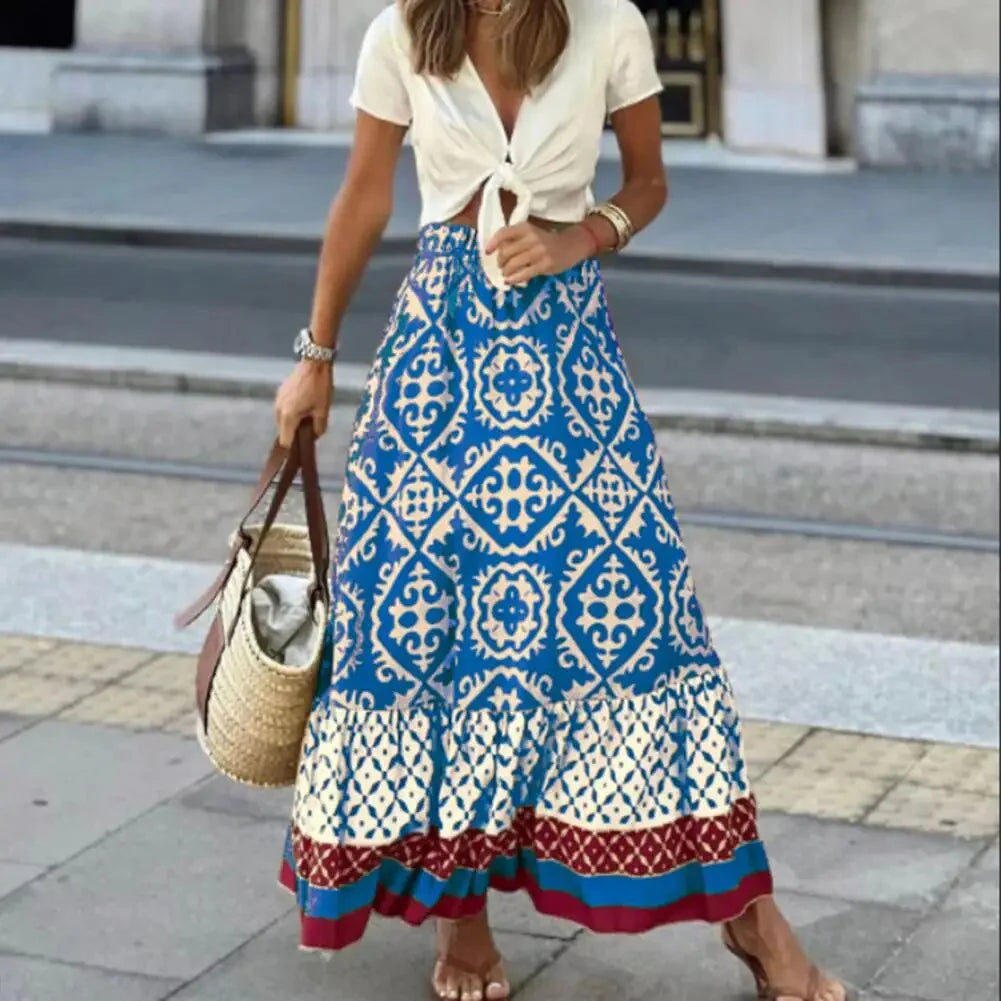 Women’s Sunlit Breeze High-Waist Midi Skirt - Lightweight Flowing A-Line Summer Skirt
