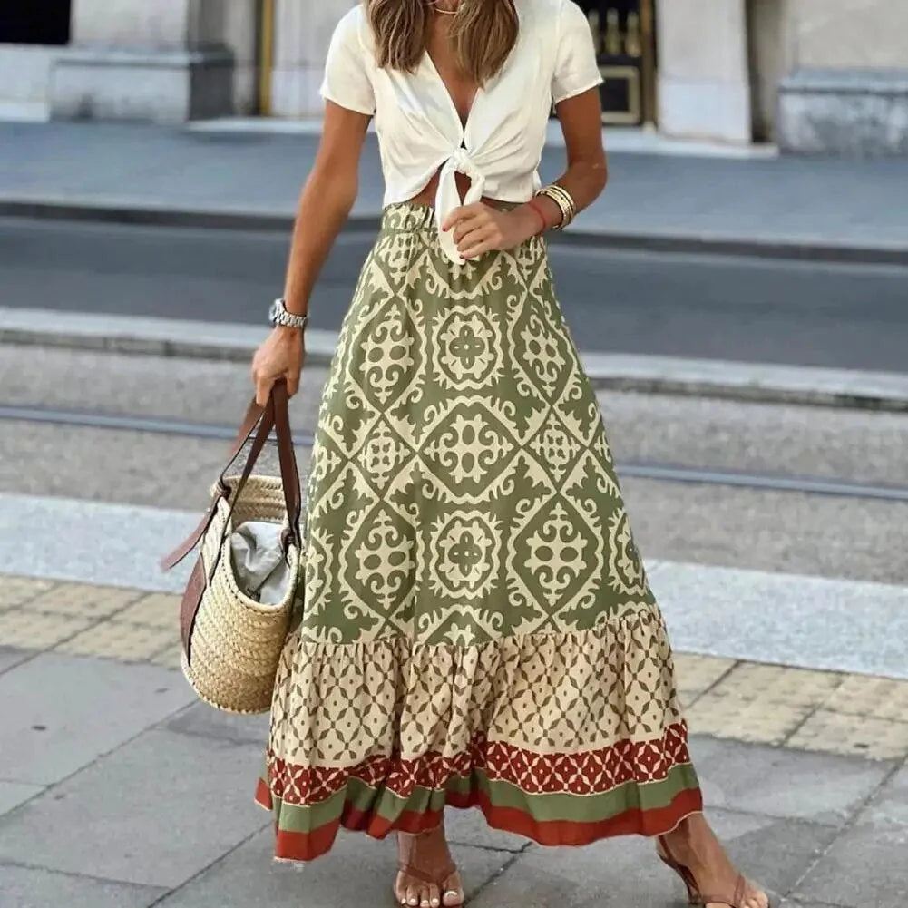 Women’s Sunlit Breeze High-Waist Midi Skirt - Lightweight Flowing A-Line Summer Skirt