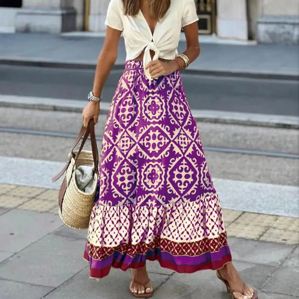 Women’s Sunlit Breeze High-Waist Midi Skirt - Lightweight Flowing A-Line Summer Skirt