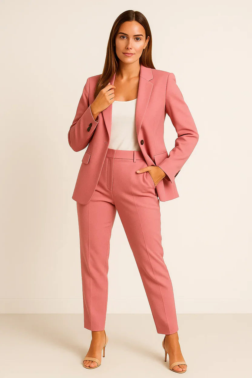 Women's Tailored Pant Suit Set – Chic Office Blazer & Wide-Leg Trousers Ensemble