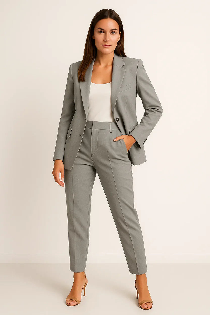Women's Tailored Pant Suit Set – Chic Office Blazer & Wide-Leg Trousers Ensemble