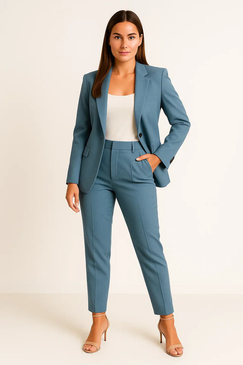 Women's Tailored Pant Suit Set – Chic Office Blazer & Wide-Leg Trousers Ensemble