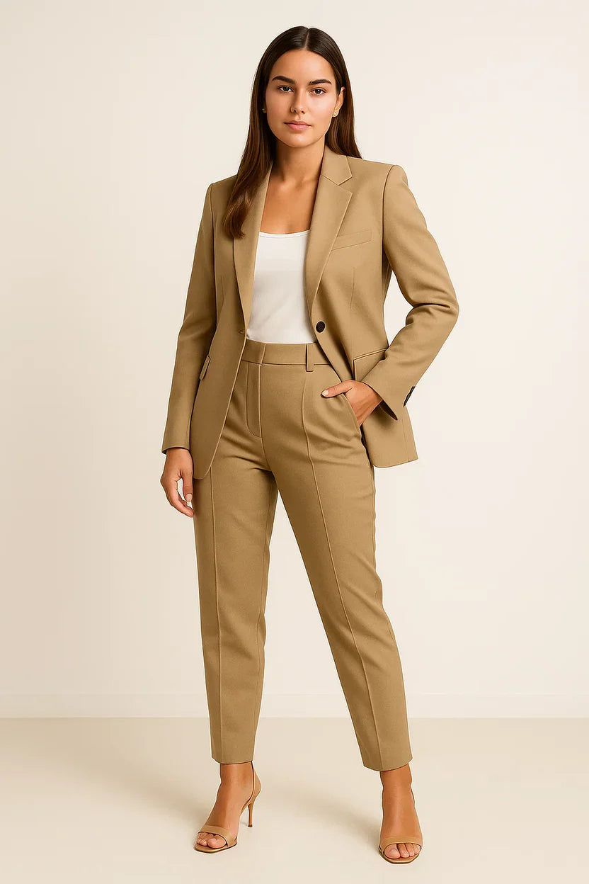 Women's Tailored Pant Suit Set – Chic Office Blazer & Wide-Leg Trousers Ensemble