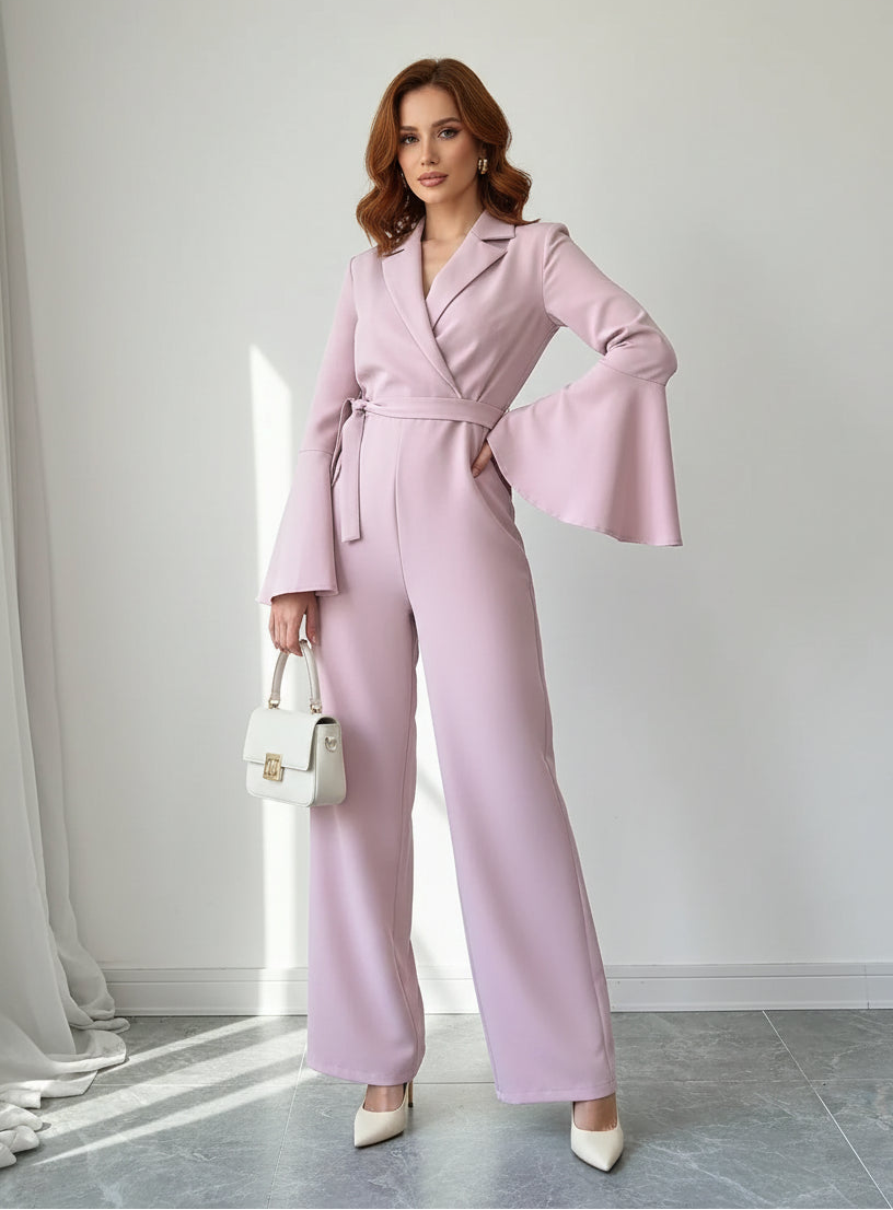 Women's Tailored Wrap Jumpsuit – Blazer Inspired Wide Leg One Piece Outfit