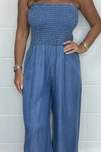 Emilia |  Vintage Washed Denim One-Piece Jumpsuit – Stylish Utility Romper for Everyday Street Fashion