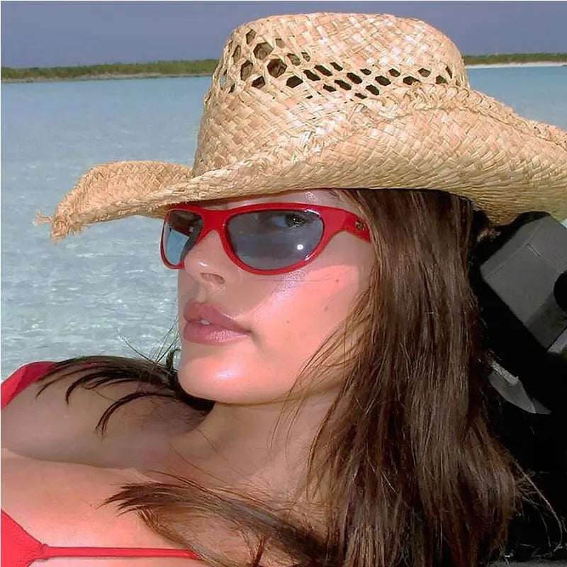 Women's Western Sun Hat with Frayed Wide Brim - Boho Summer Escape