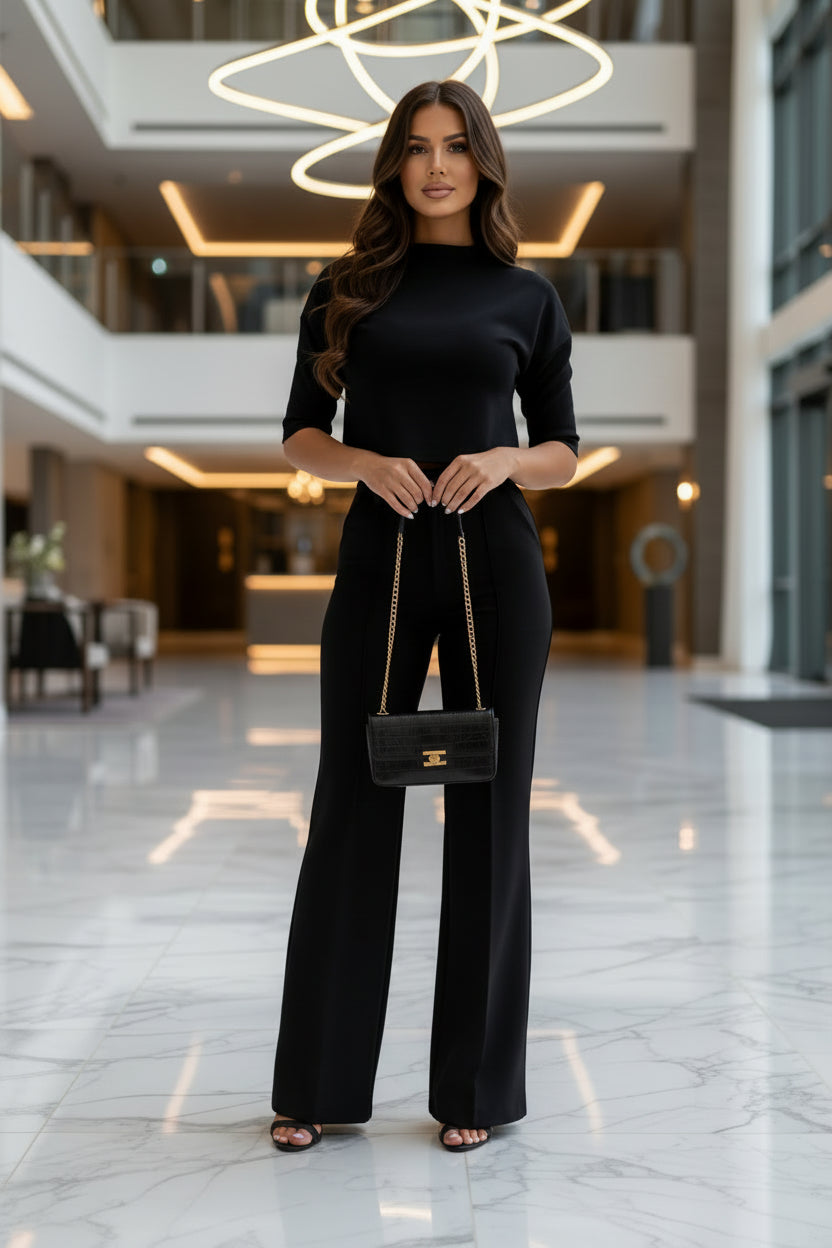 Women's Wide Leg Pants Co Ord Set – Chic Cropped Top Two Piece Outfit