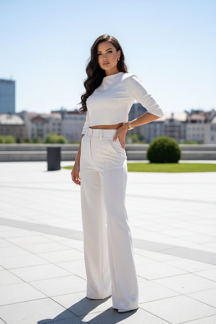 Women's Wide Leg Pants Co Ord Set – Chic Cropped Top Two Piece Outfit