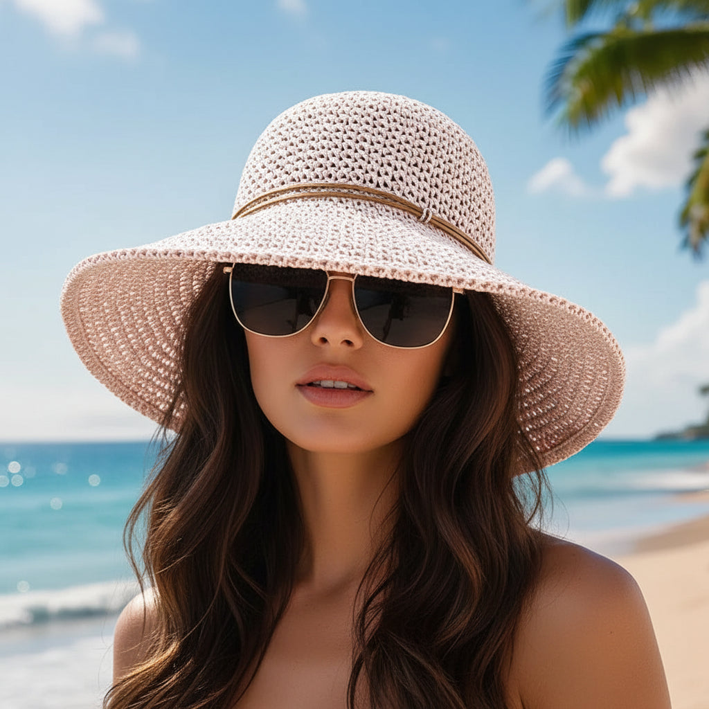 Women's Woven Wide Brim Sun Hat with Braided Trim - Classic Summer Style