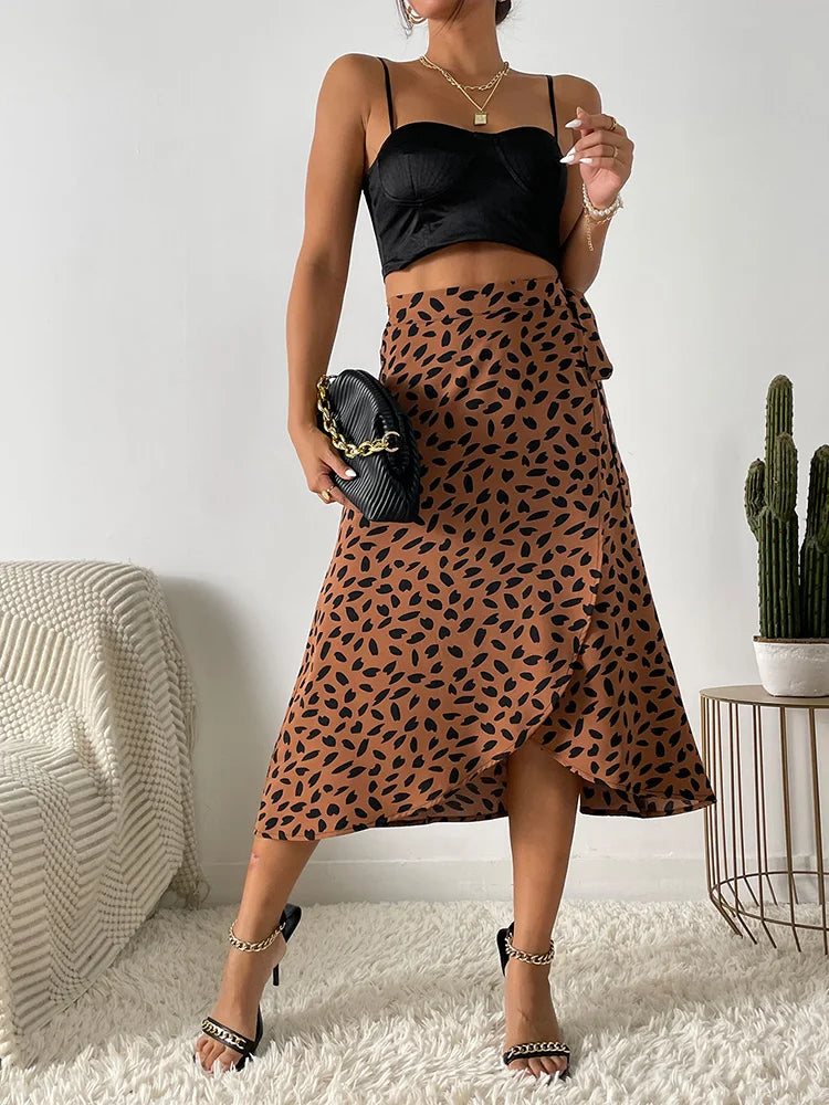 Women's Wrap Midi Skirt – High Rise Elegant A Line Skirt for Everyday Style
