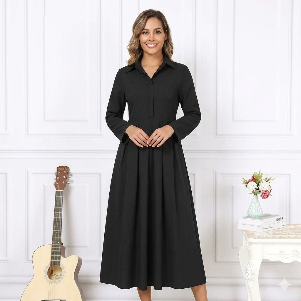 Women's Flowing Pleated Maxi Dress – Chic Longline Fashion Dress