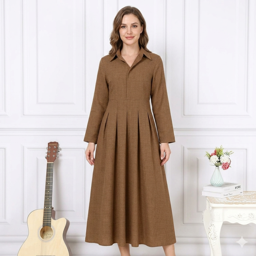 Women's Flowing Pleated Maxi Dress – Chic Longline Fashion Dress