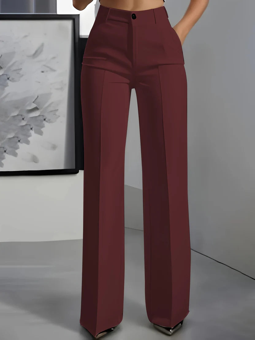 Women's Modern Chic Wide-Leg Pants – Structured High-Rise Dress Pants with Front Button Detail