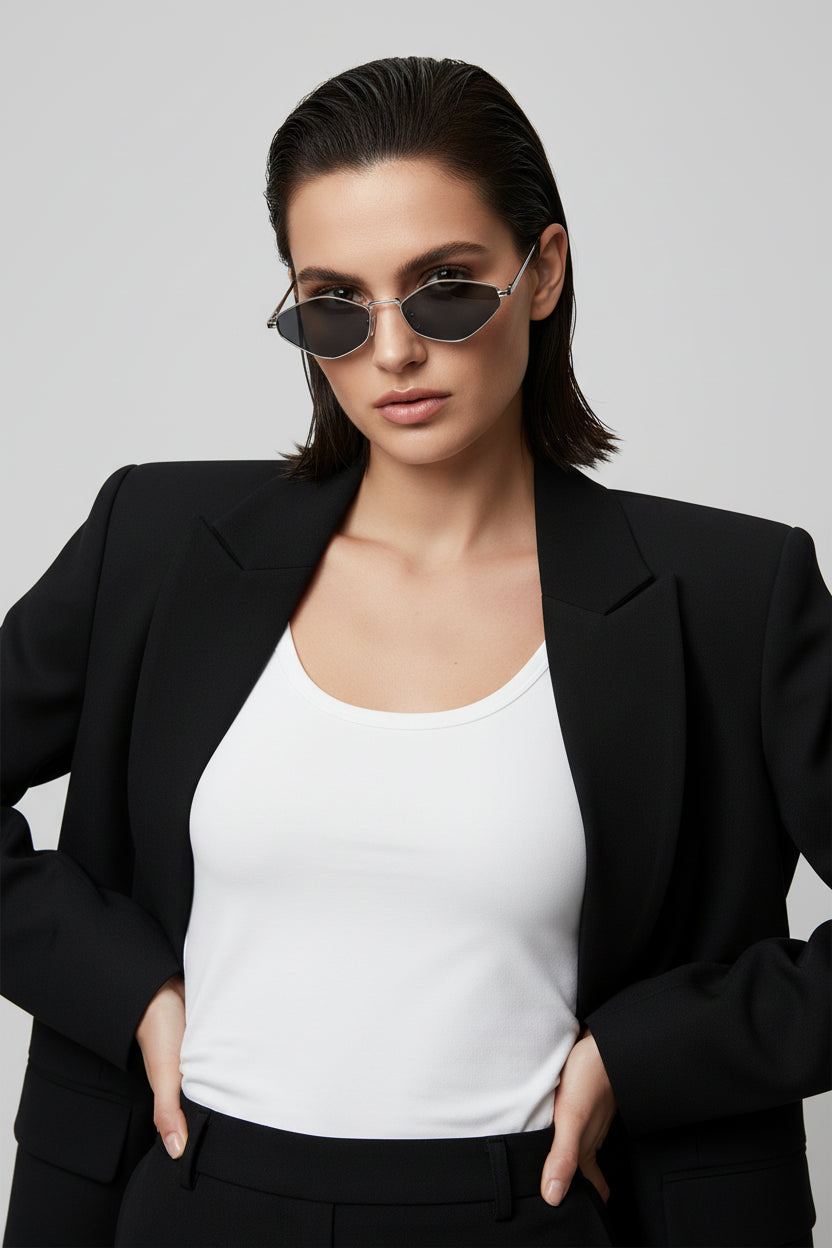 Women's Retro-Inspired Narrow Frame Sunglasses - Classic Street Style Eyewear