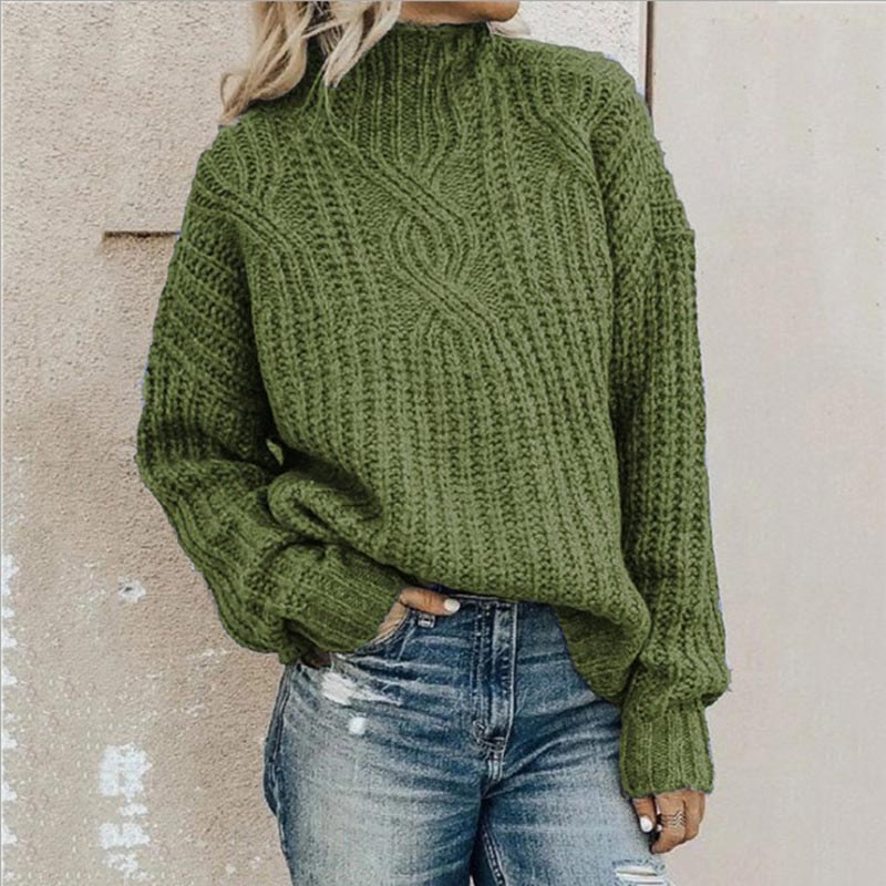 Yvette | Ribbed Cable-Knit Mock-Neck Oversized Sweater - Cozy Winter Outerwear