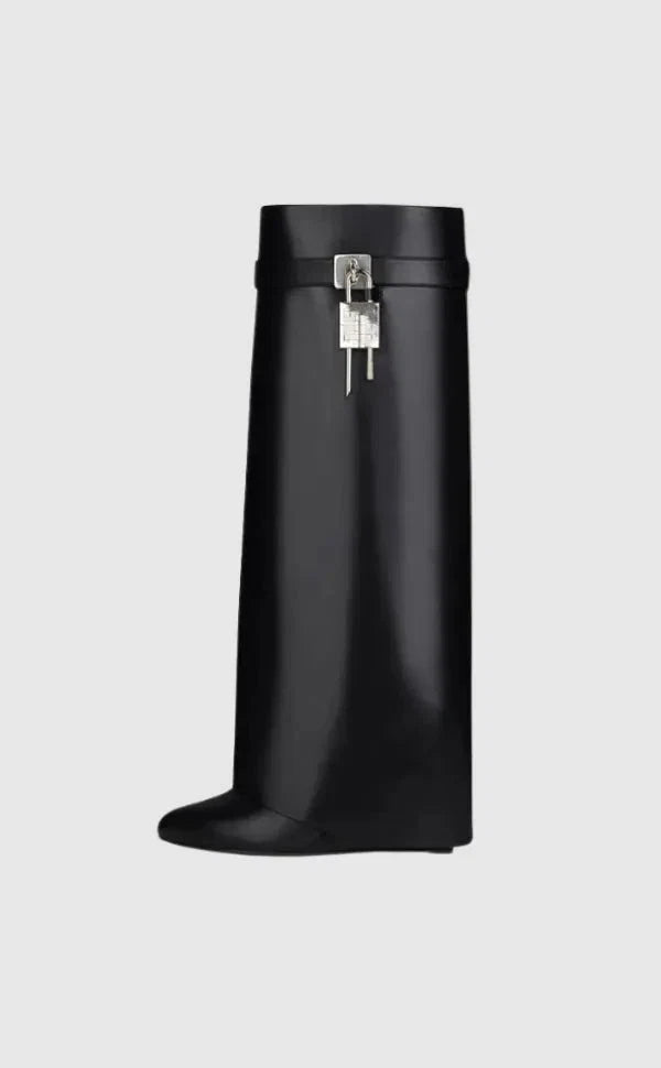Zella | Padlock Detail Tall Wedge Boots - Statement Knee-High Footwear