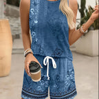 Charlotte | Summer Two-Piece Lounge Set – Sleeveless Fitted Tank Top with Adjustable Drawstring Shorts