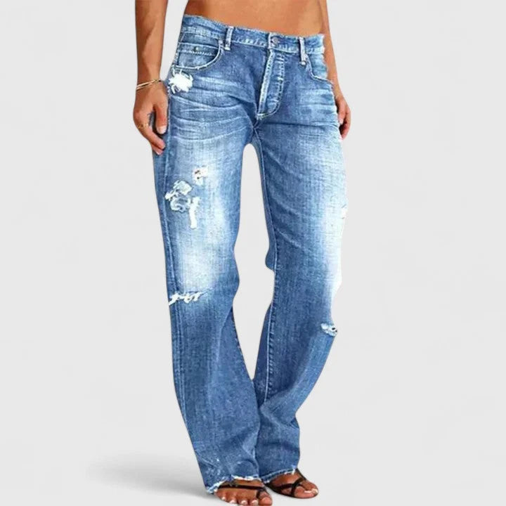 Alviera | Distressed Mid-Rise Loose Fit Denim Jeans - Relaxed Casual Bottoms