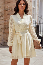 Madeleine | V-Line Striped Mini Dress – Elegant Slim-Fit Fashion Dress